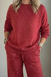 🎄 New Arrivals🔥 Cozy Travel Crew Neck Shiny Sweatshirt and Pant 2 Piece Sets