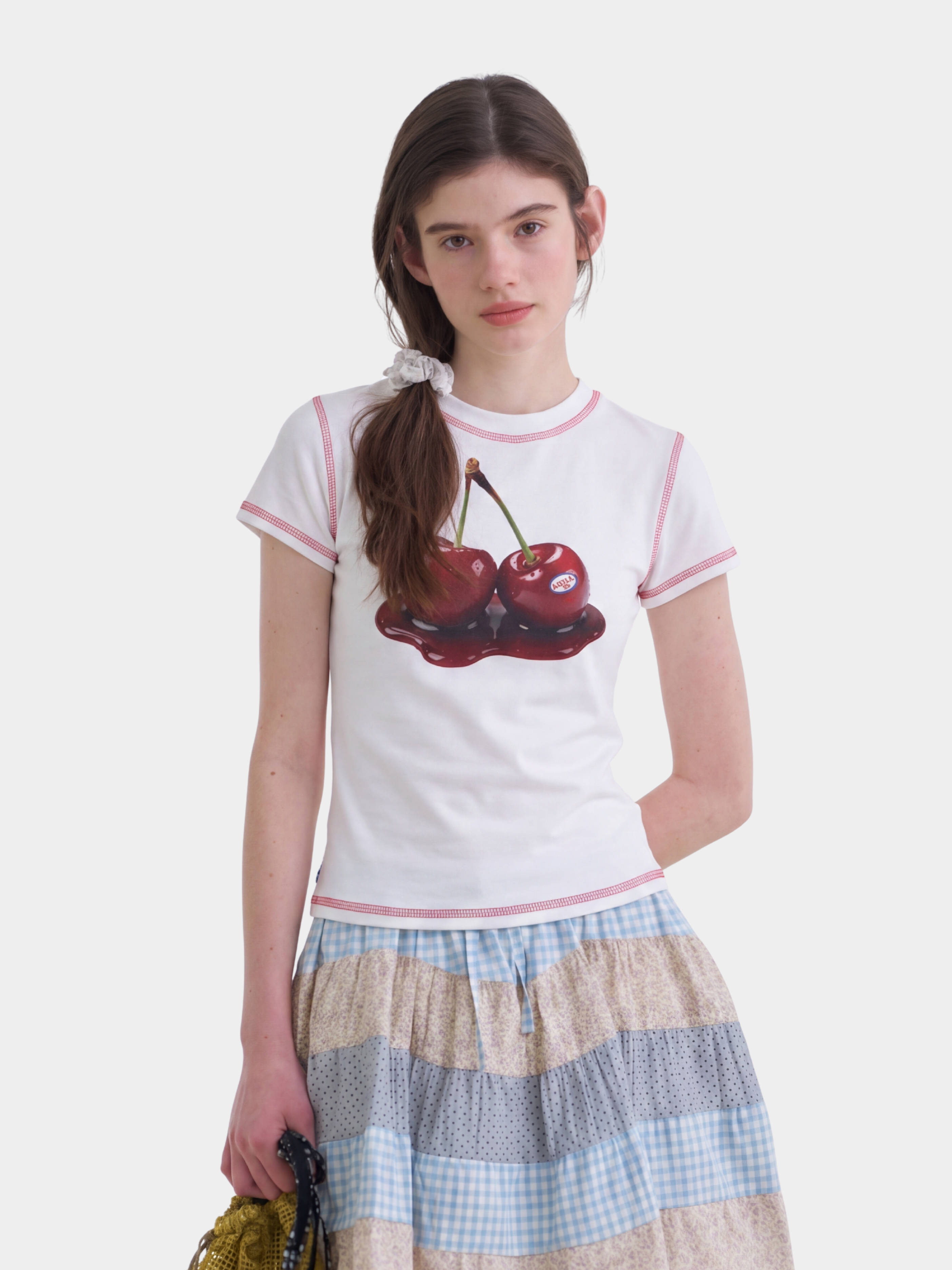 BerryPop - Women's Contrast Stitch Dopamine Print Cropped T-Shirt
