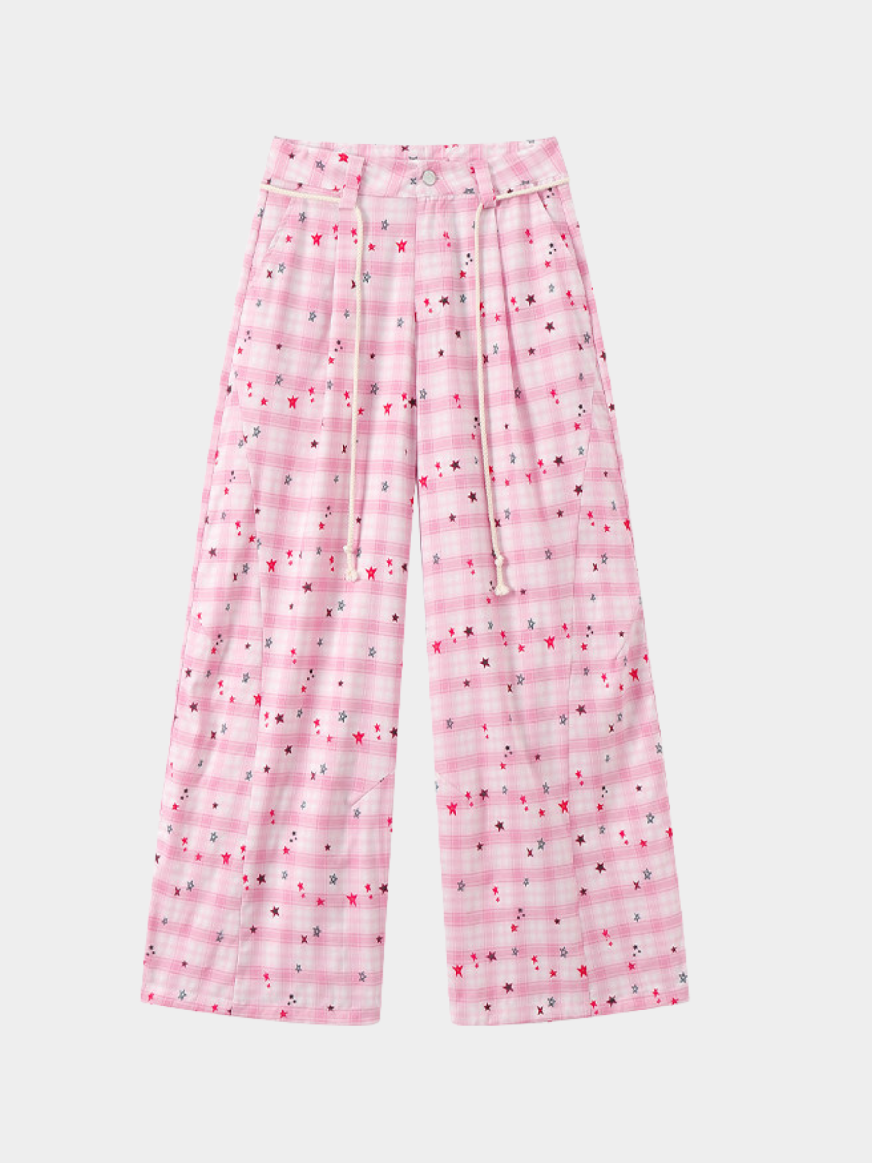 Ashlight - Women's Star Plaid Print Lightweight Drawstring Pants