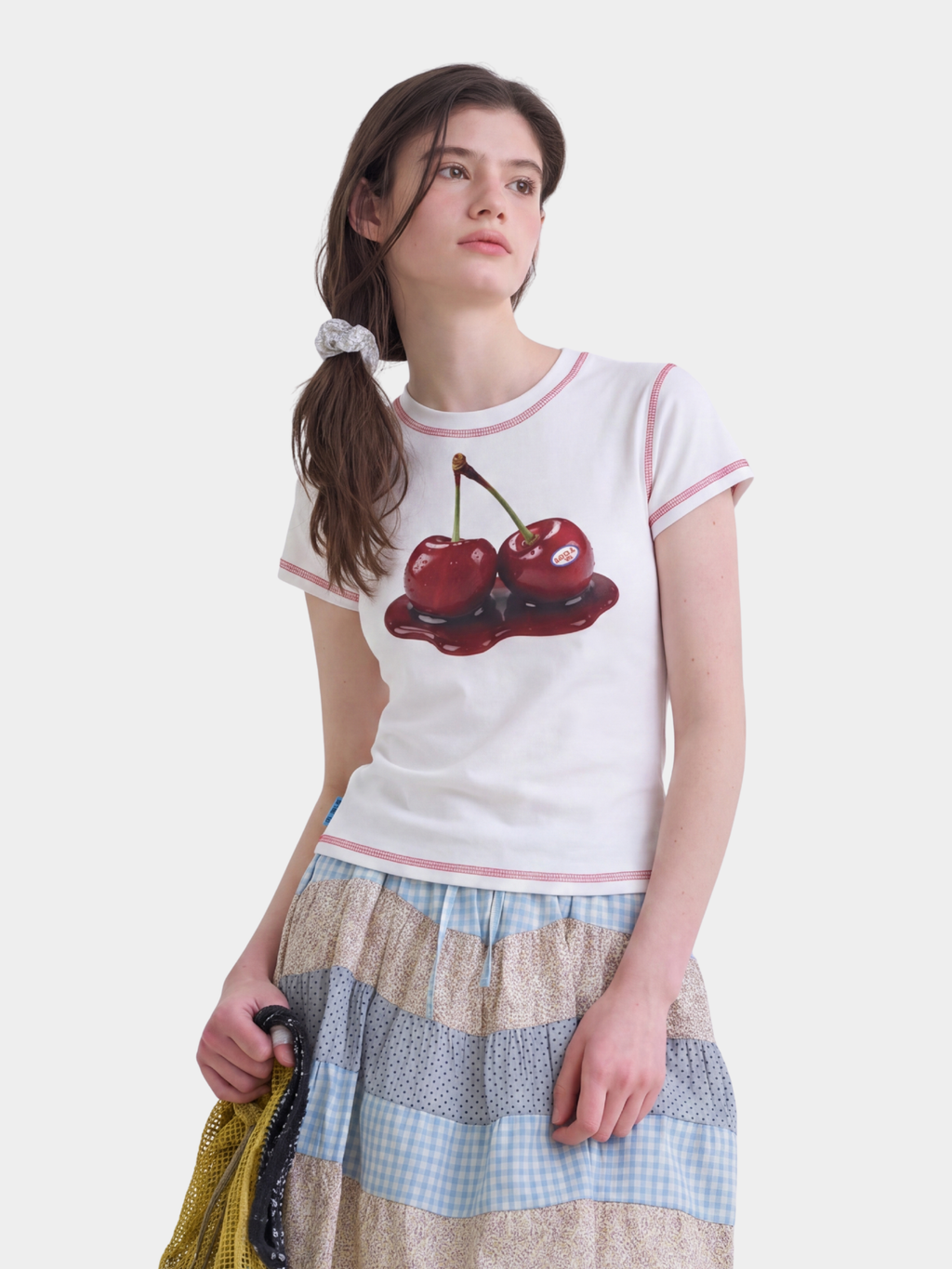 BerryPop - Women's Contrast Stitch Dopamine Print Cropped T-Shirt