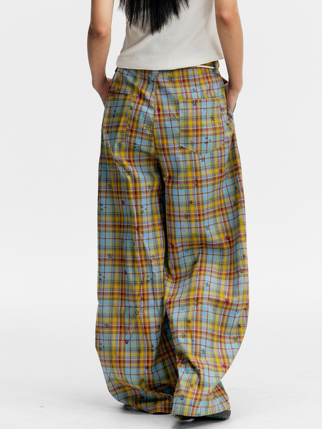 Ashlight - Women's Star Plaid Print Lightweight Drawstring Pants