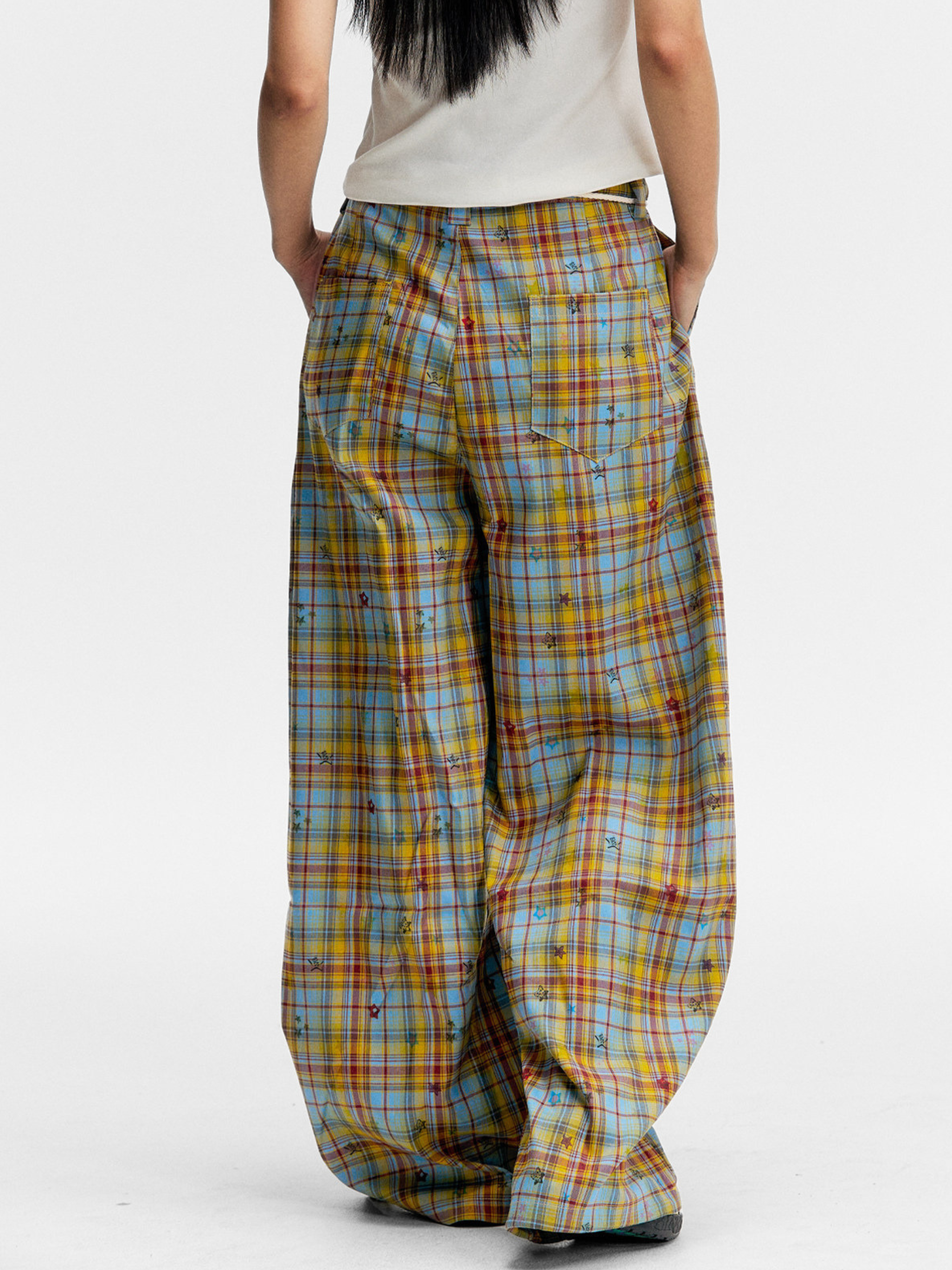 Ashlight - Women's Star Plaid Print Lightweight Drawstring Pants