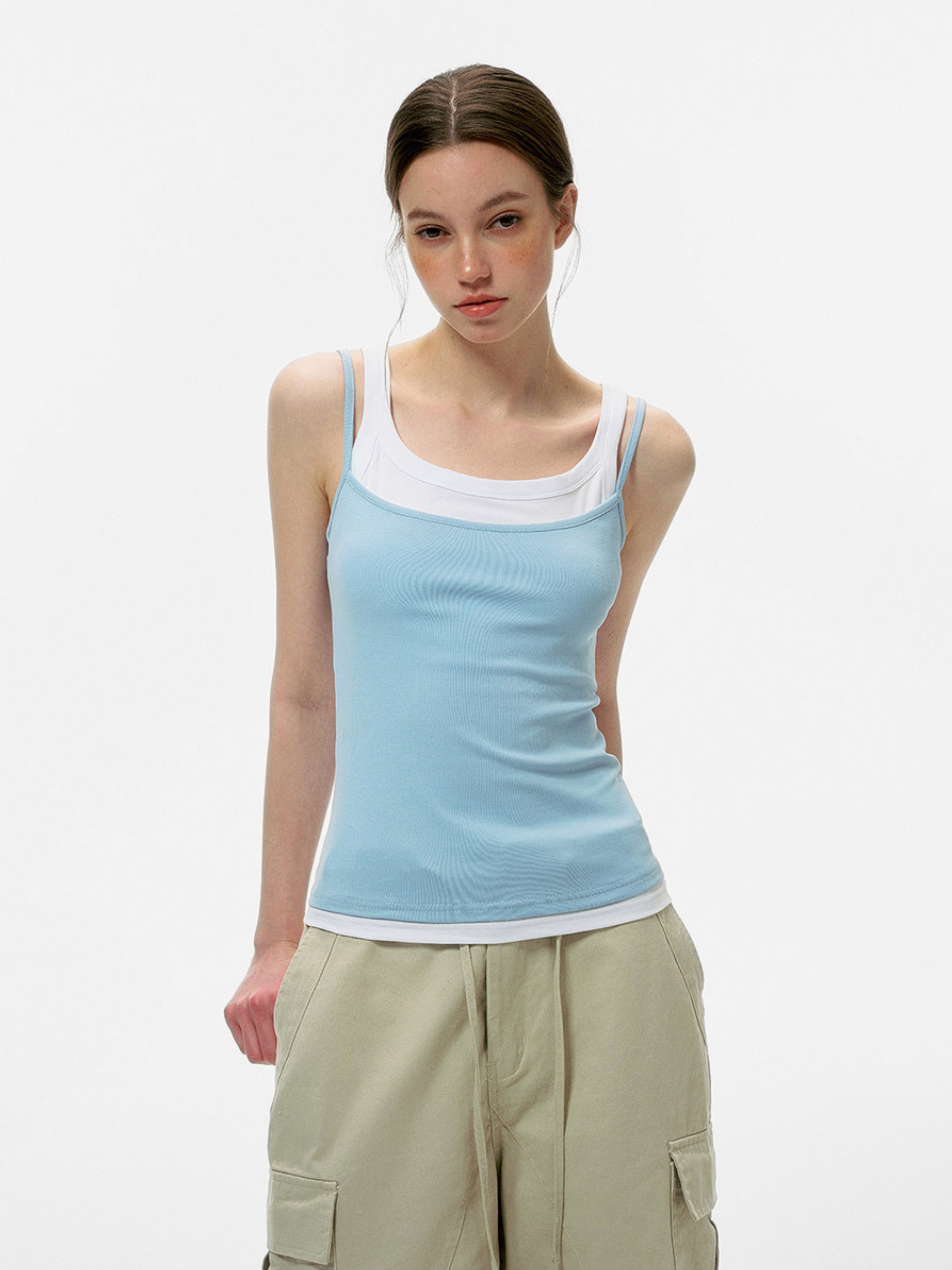 Caveveil - Women's Faux Two-Piece Ribbed Tank Top
