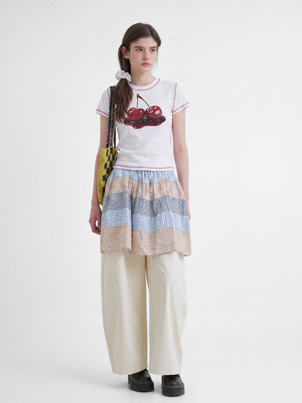 BerryPop - Women's Contrast Stitch Dopamine Print Cropped T-Shirt