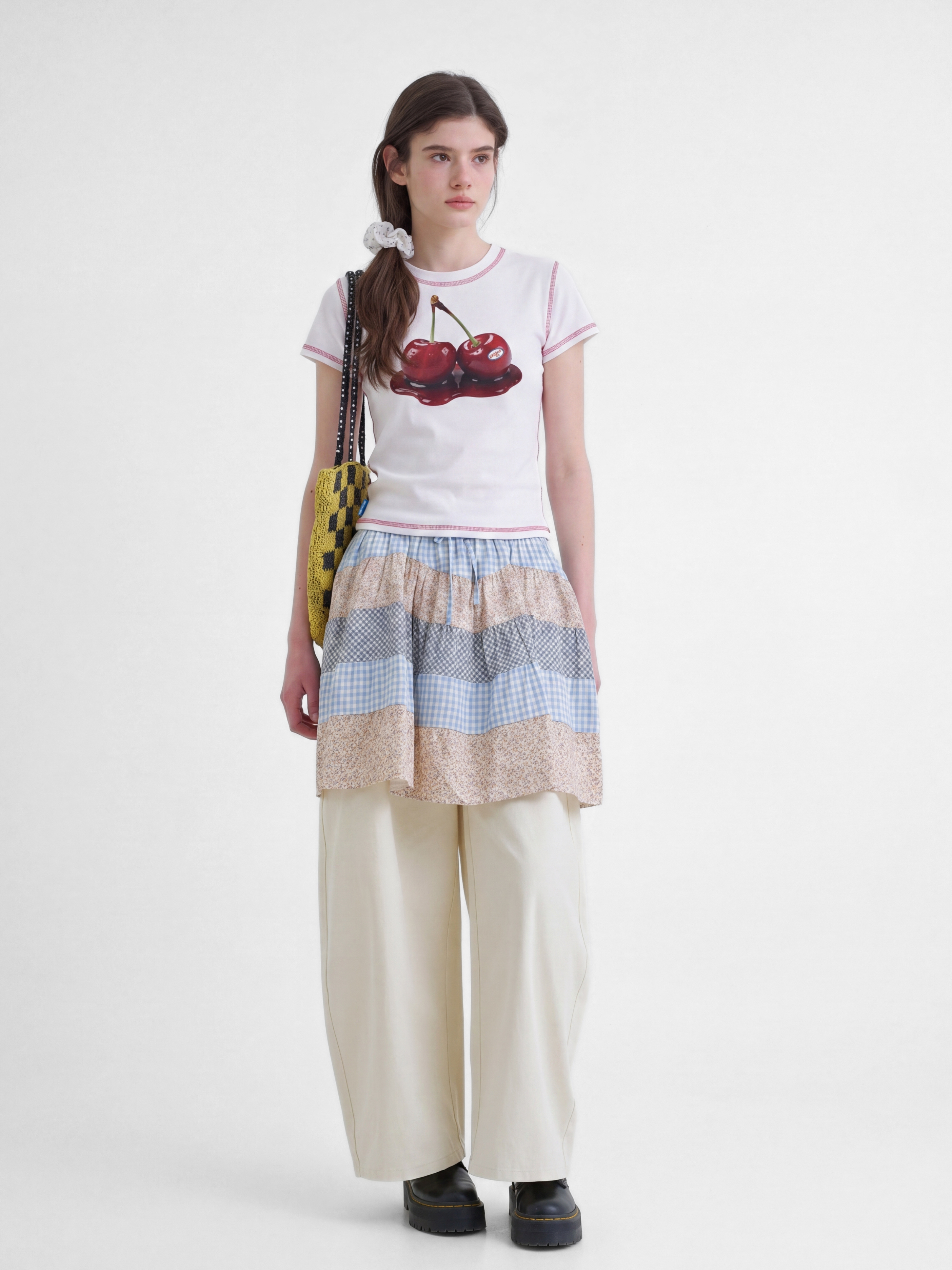 BerryPop - Women's Contrast Stitch Dopamine Print Cropped T-Shirt