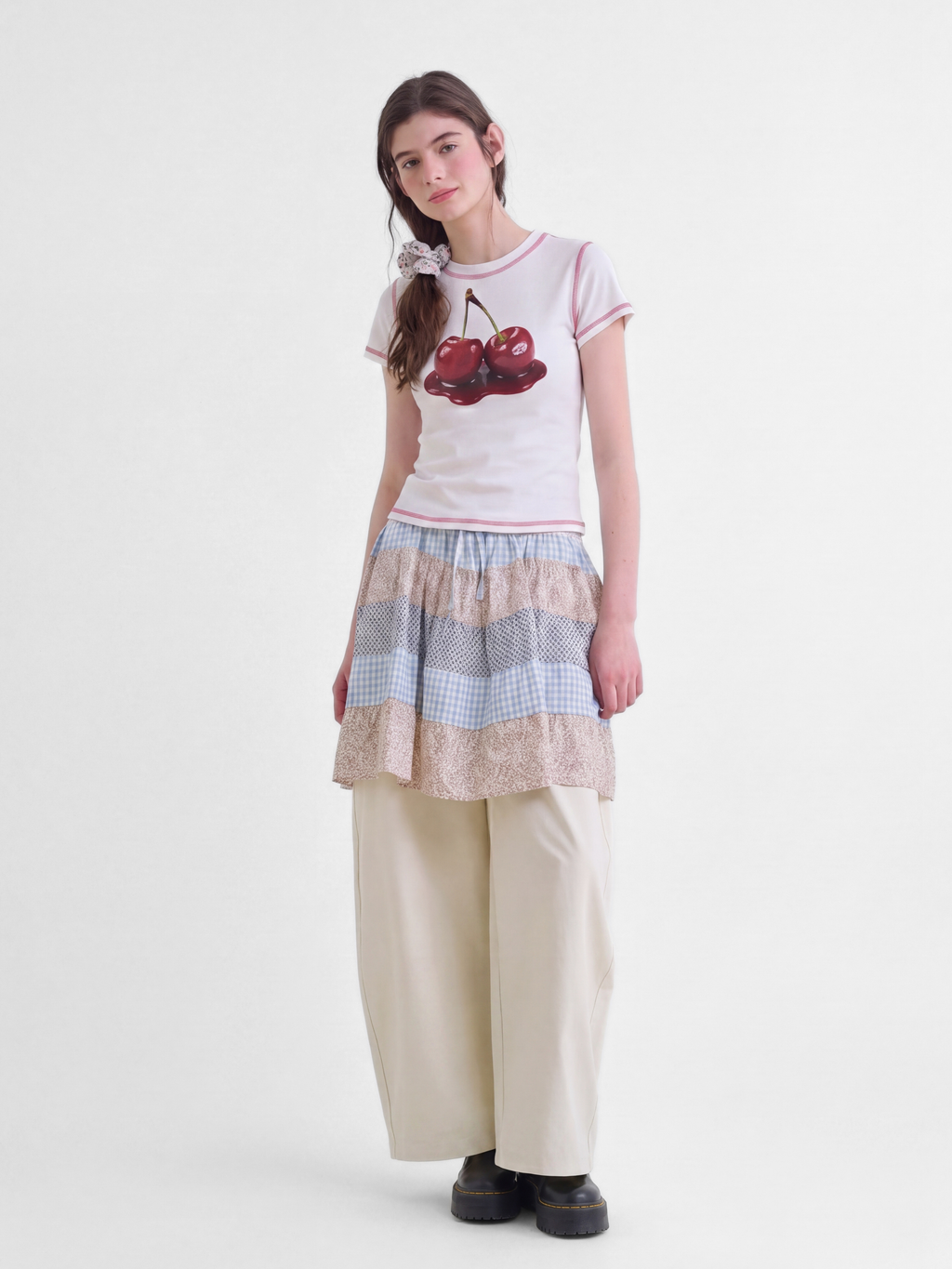 BerryPop - Women's Contrast Stitch Dopamine Print Cropped T-Shirt