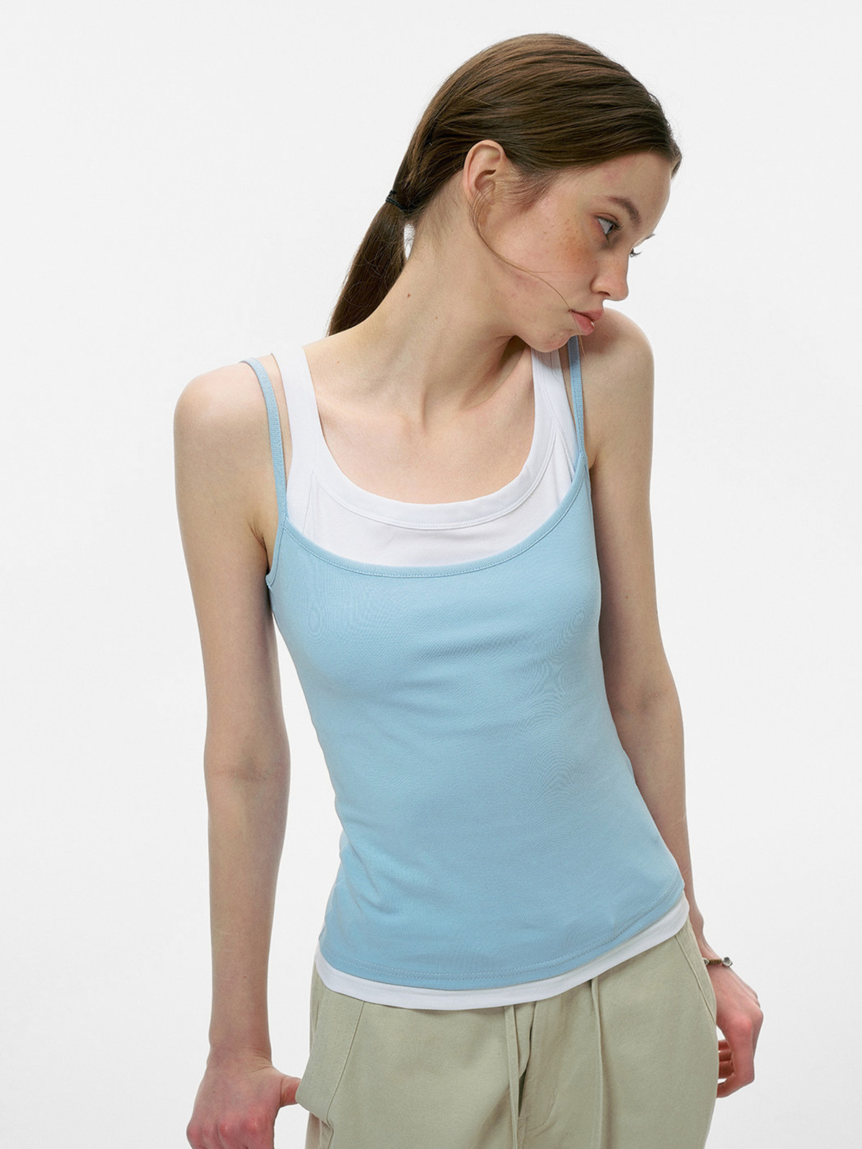Caveveil - Women's Faux Two-Piece Ribbed Tank Top