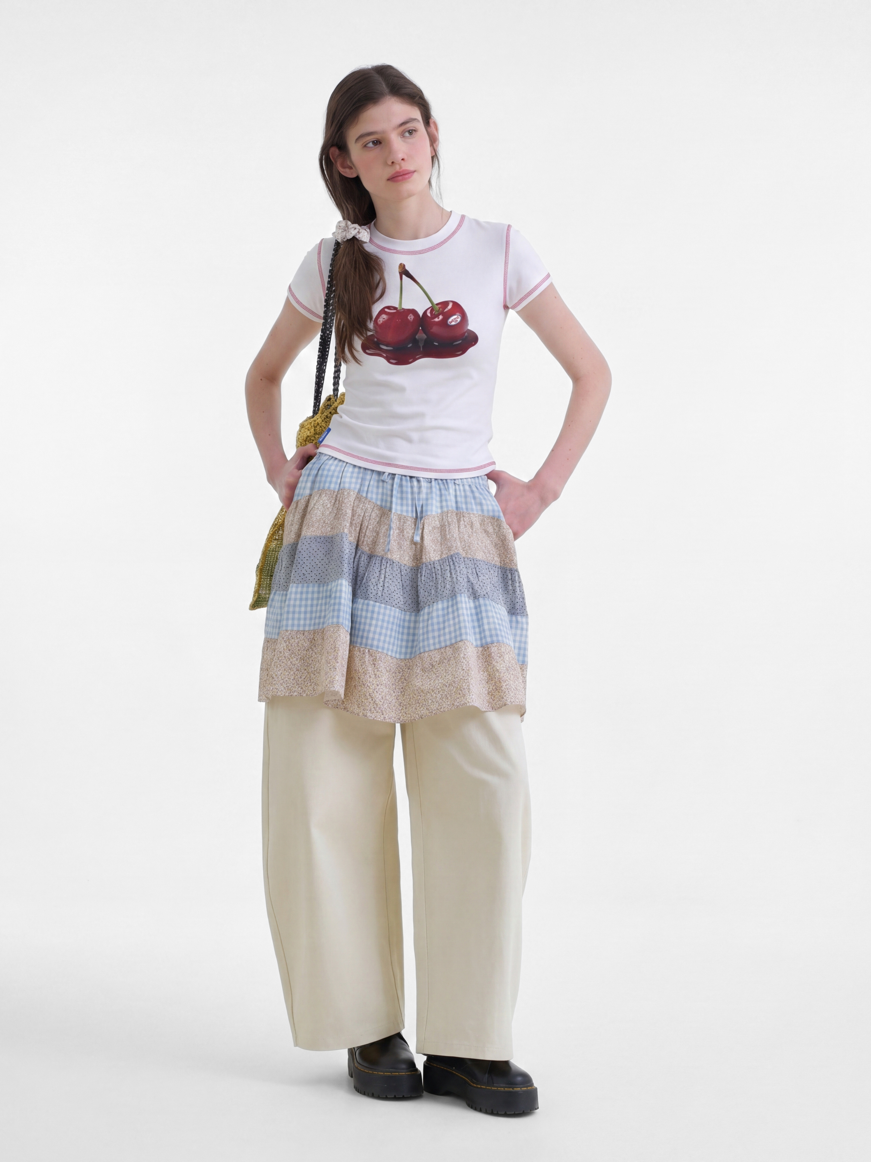 BerryPop - Women's Contrast Stitch Dopamine Print Cropped T-Shirt