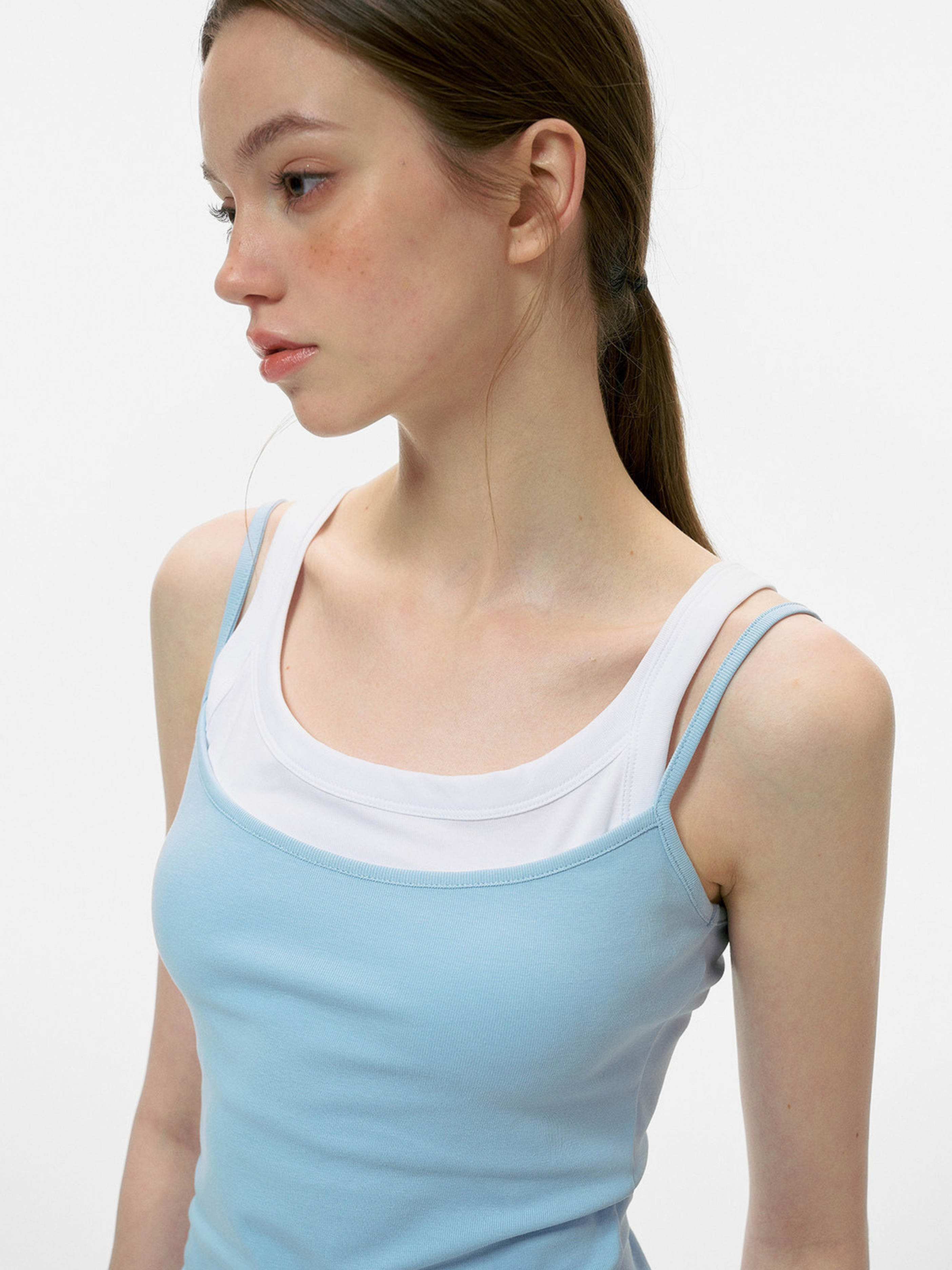 Caveveil - Women's Faux Two-Piece Ribbed Tank Top
