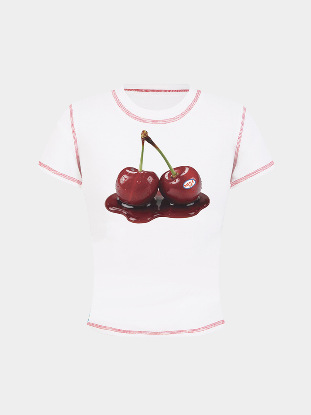 BerryPop - Women's Contrast Stitch Dopamine Print Cropped T-Shirt