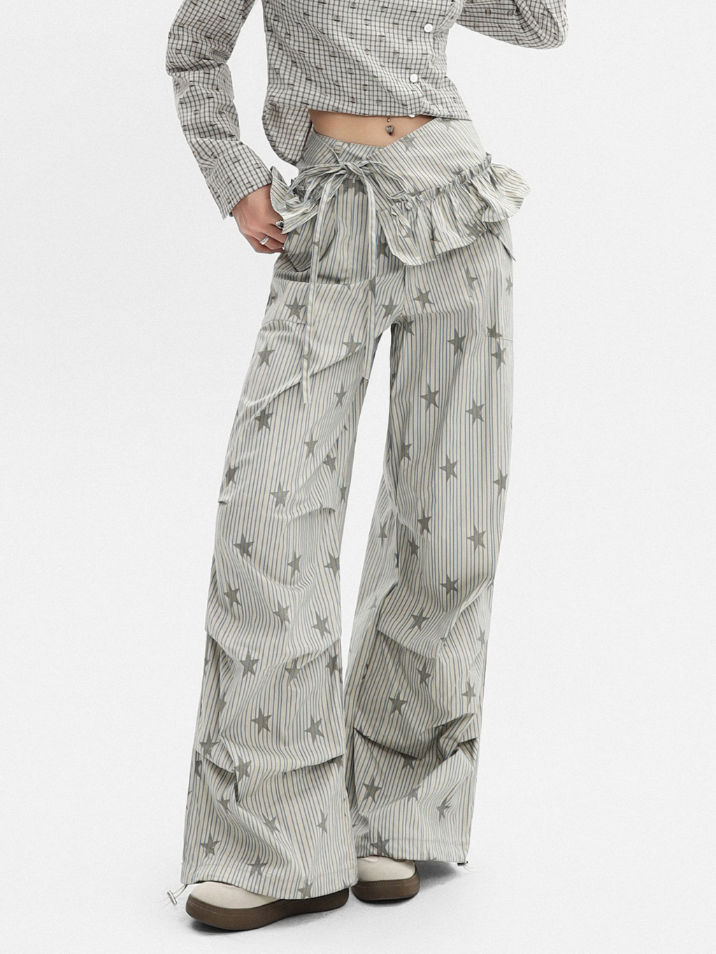 Ashflow - Women's Striped Star Print Cargo Pants