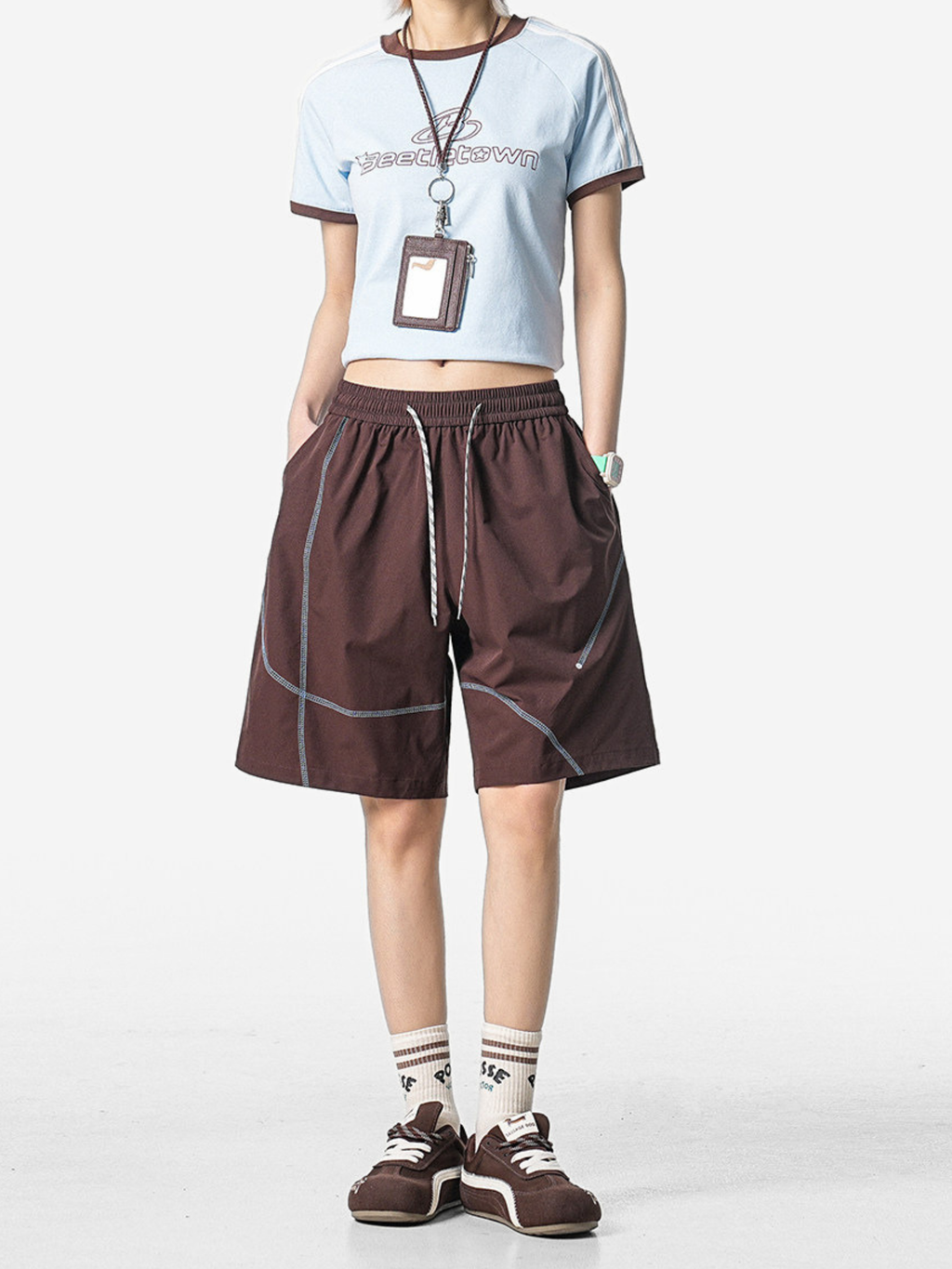 FoxLeap - Unisex Contrast Stitch Lightweight Breathable Sport Shorts