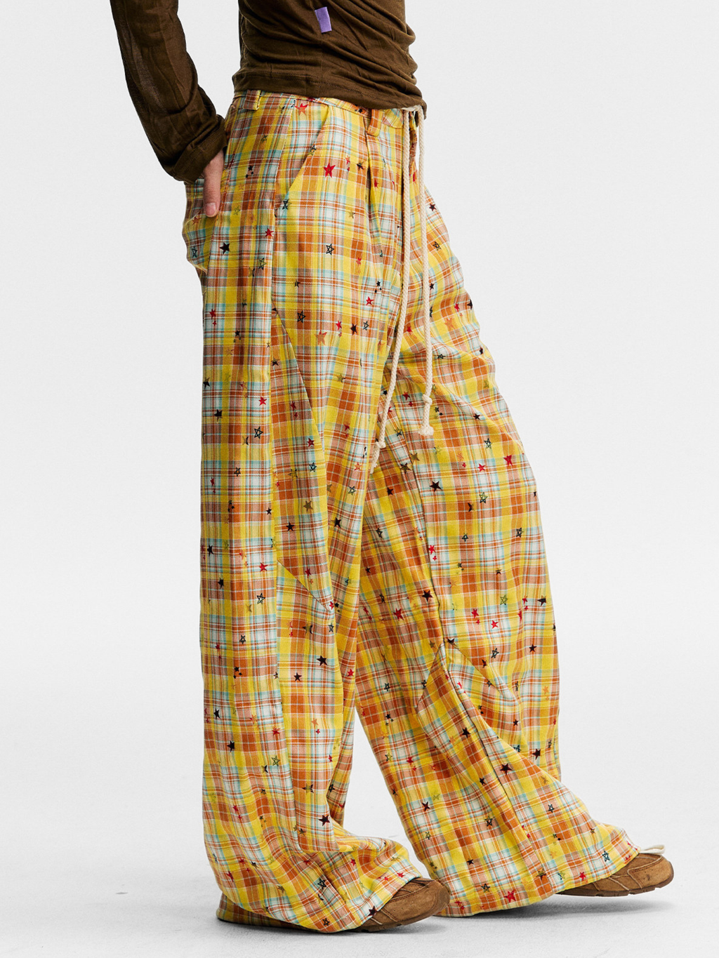 Ashlight - Women's Star Plaid Print Lightweight Drawstring Pants