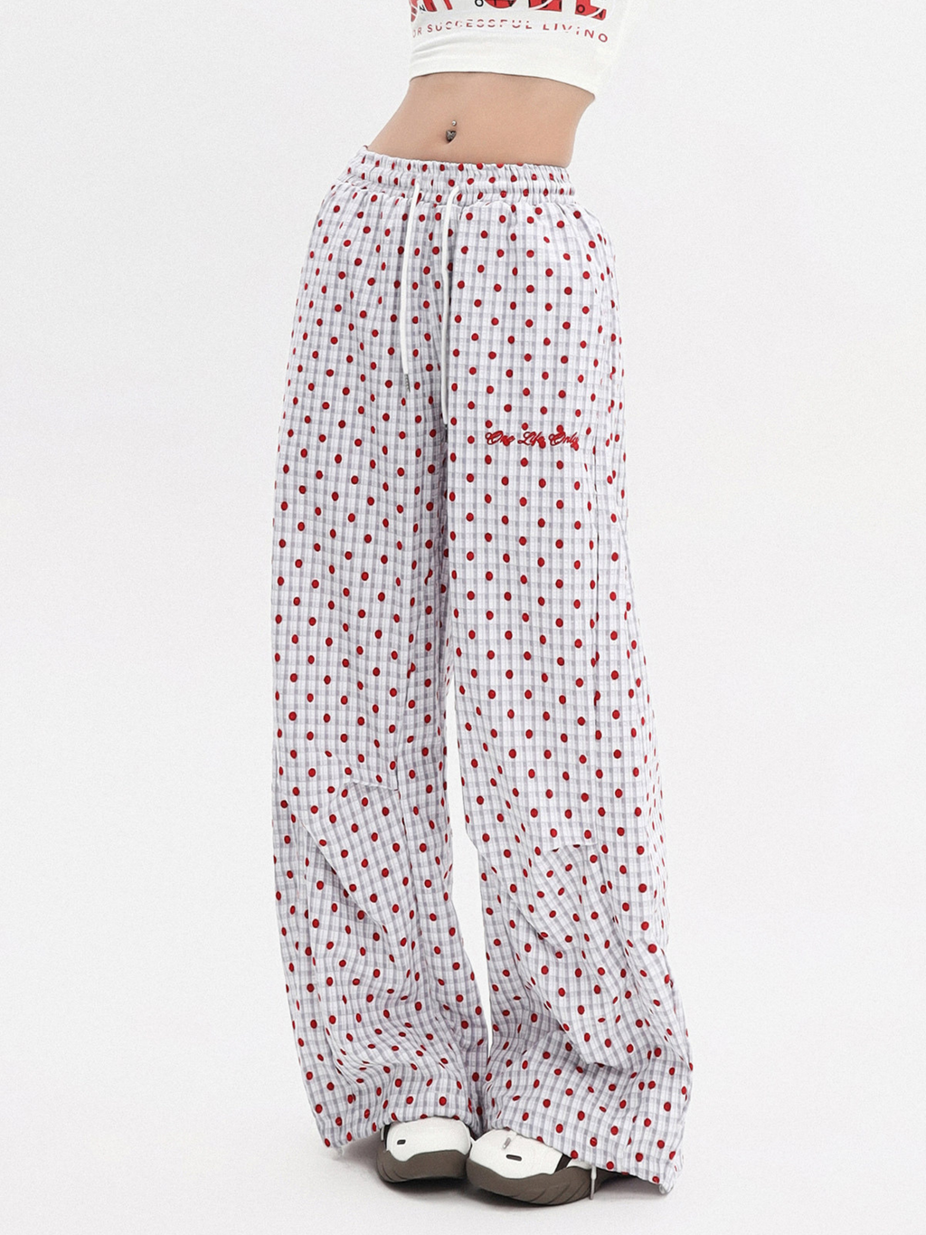 Ashview - Women's Pleated Polka Dot Wide-Leg Pants