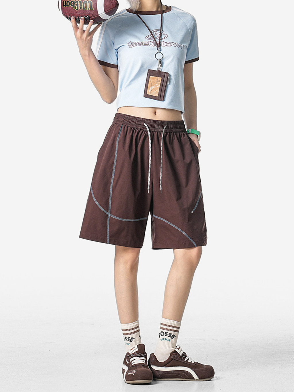 FoxLeap - Unisex Contrast Stitch Lightweight Breathable Sport Shorts