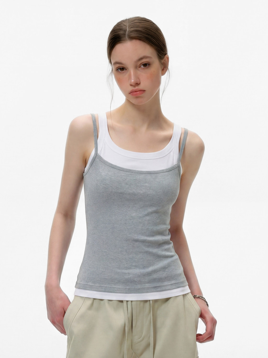 Caveveil - Women's Faux Two-Piece Ribbed Tank Top