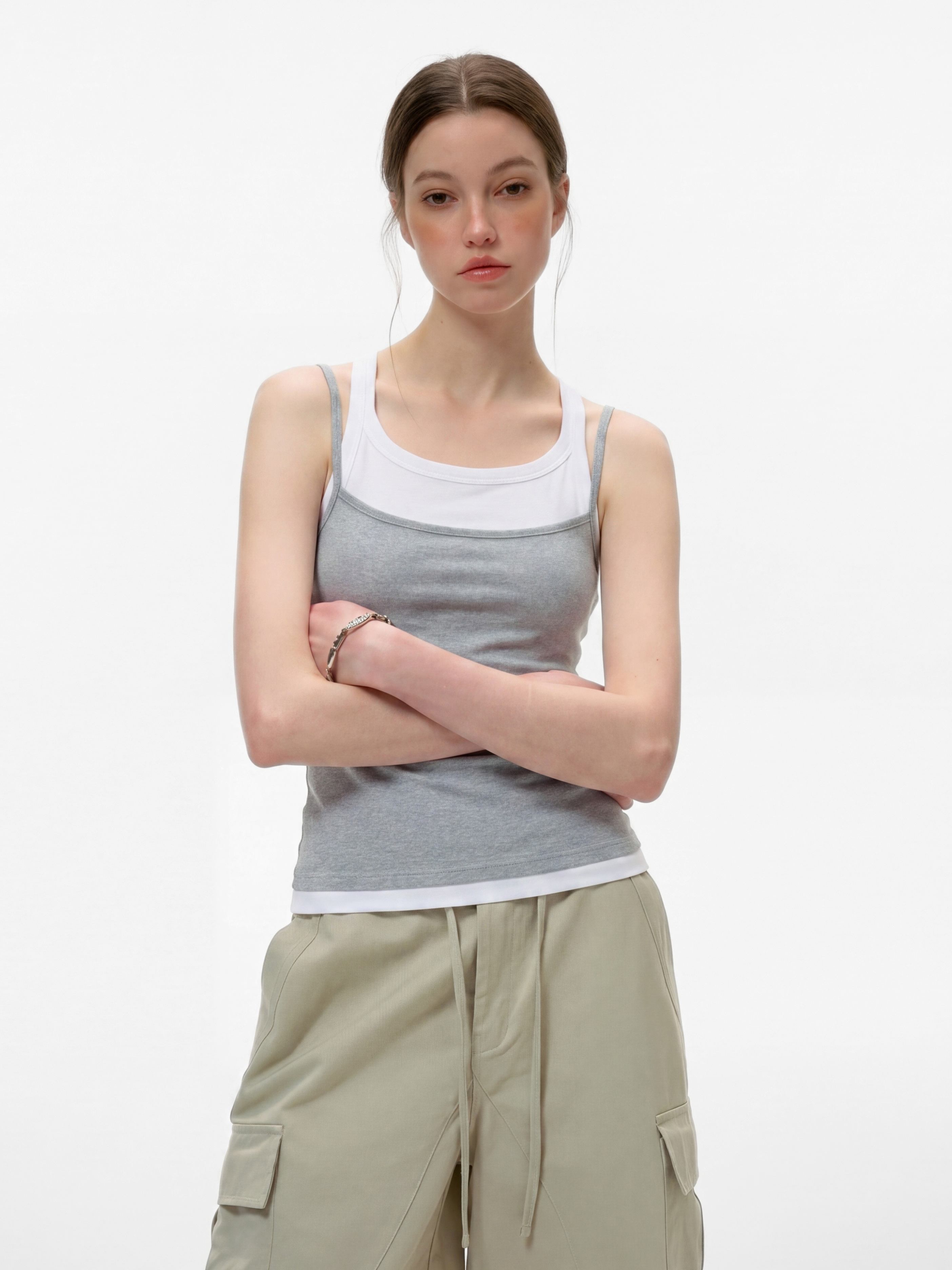 Caveveil - Women's Faux Two-Piece Ribbed Tank Top
