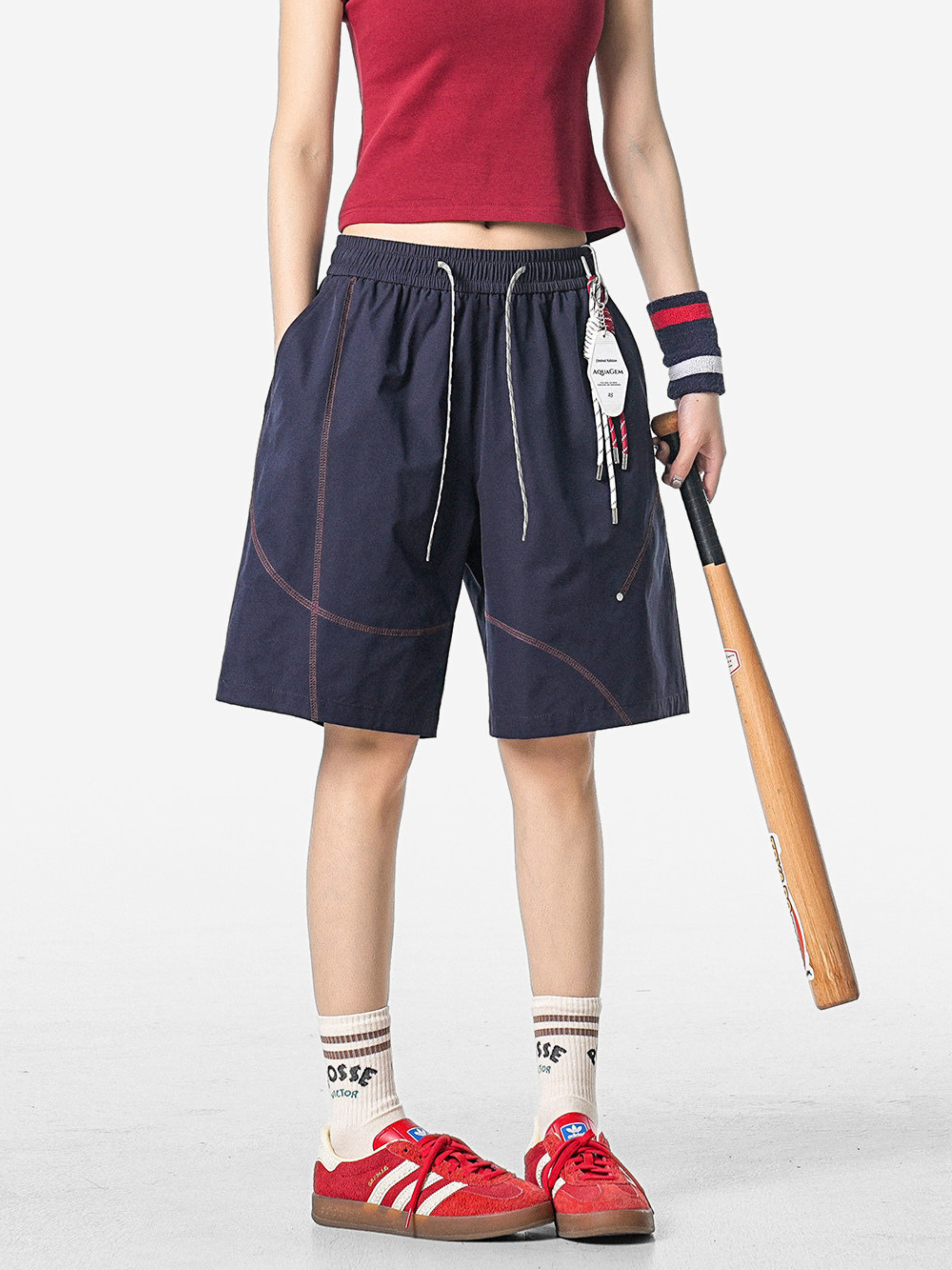 FoxLeap - Unisex Contrast Stitch Lightweight Breathable Sport Shorts