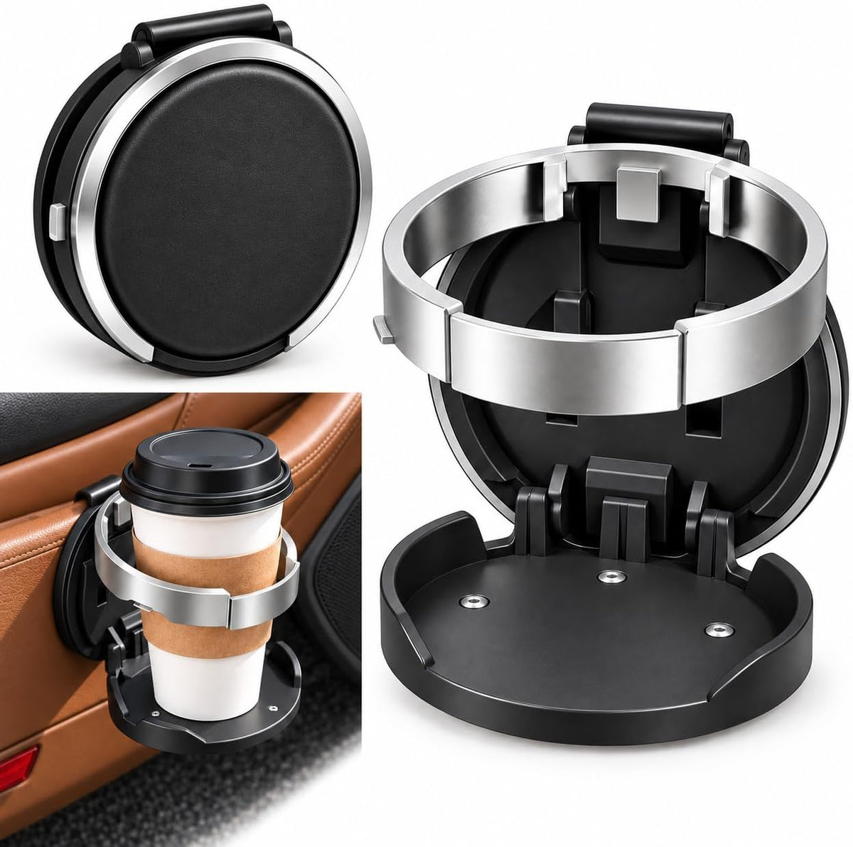 Foldable Car Cup Holder with Hook Universal Car Door Cup Holder