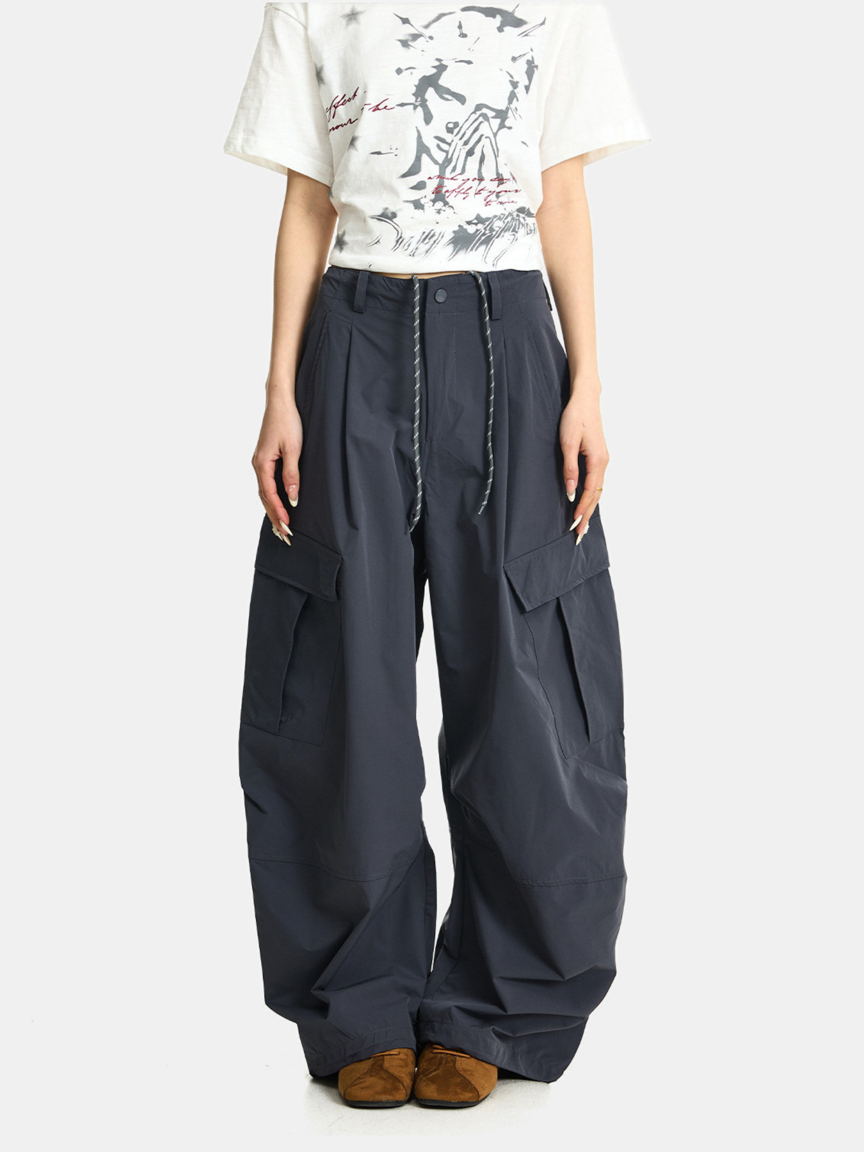 FoxSight - Unisex Lace-Up Layered Pink Curved Parachute Pants
