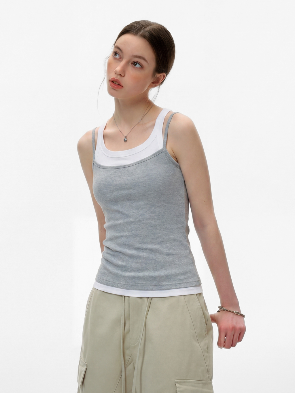 Caveveil - Women's Faux Two-Piece Ribbed Tank Top