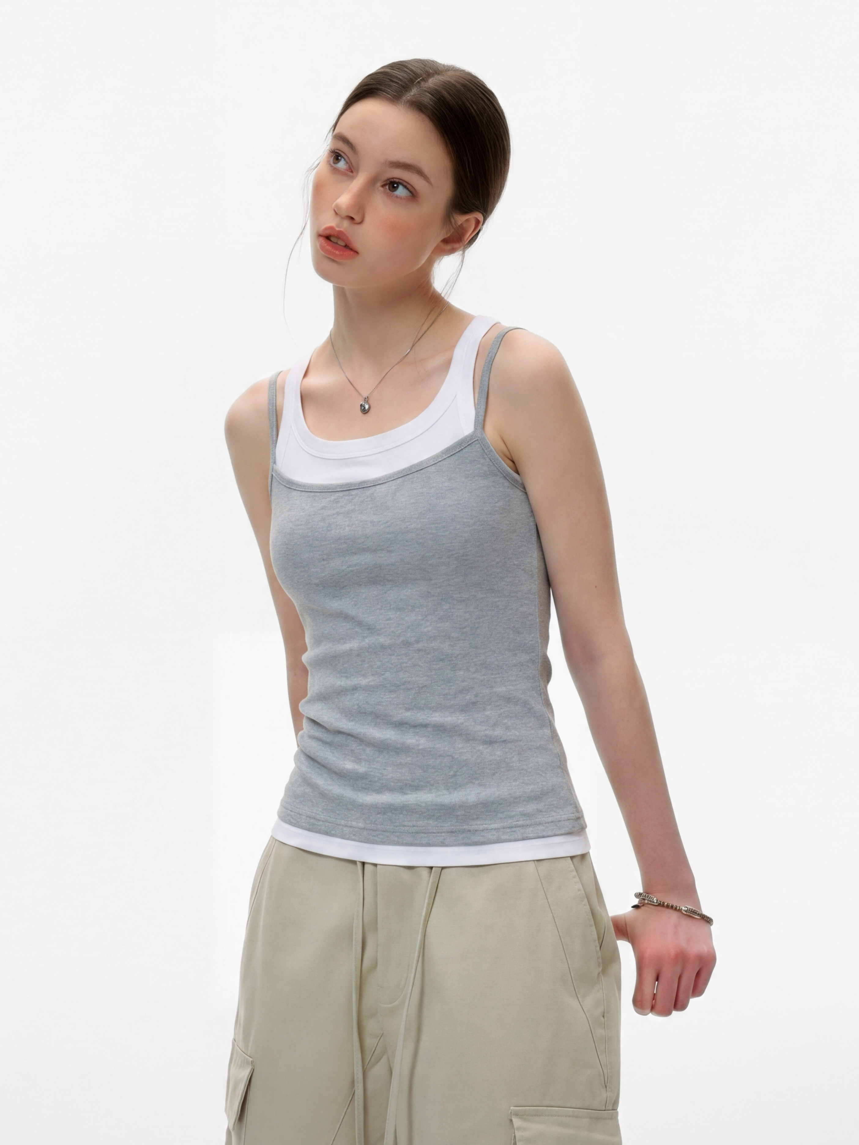 Caveveil - Women's Faux Two-Piece Ribbed Tank Top