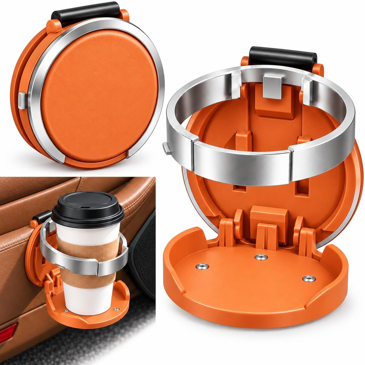 Foldable Car Cup Holder with Hook Universal Car Door Cup Holder