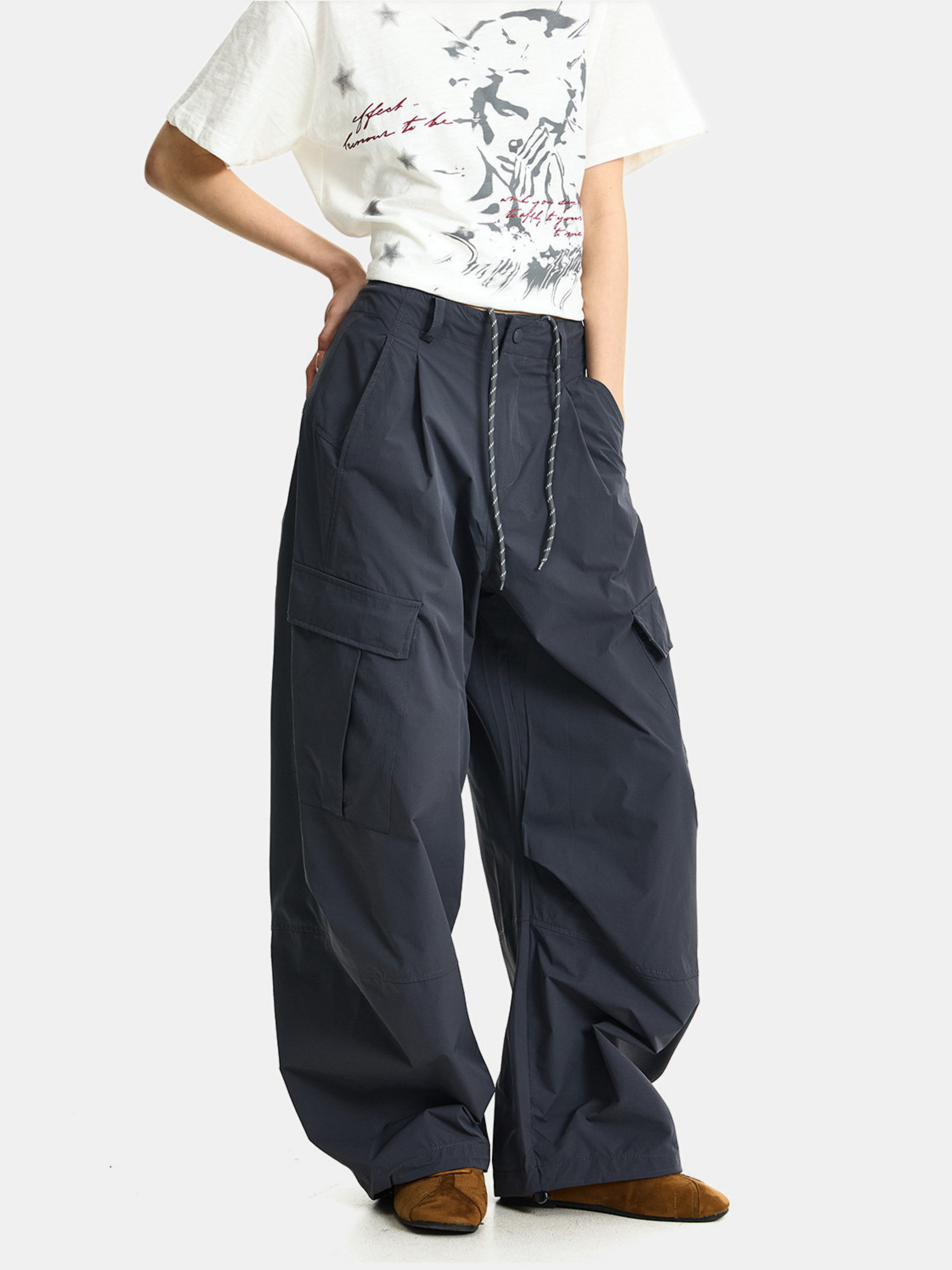 FoxSight - Unisex Lace-Up Layered Pink Curved Parachute Pants