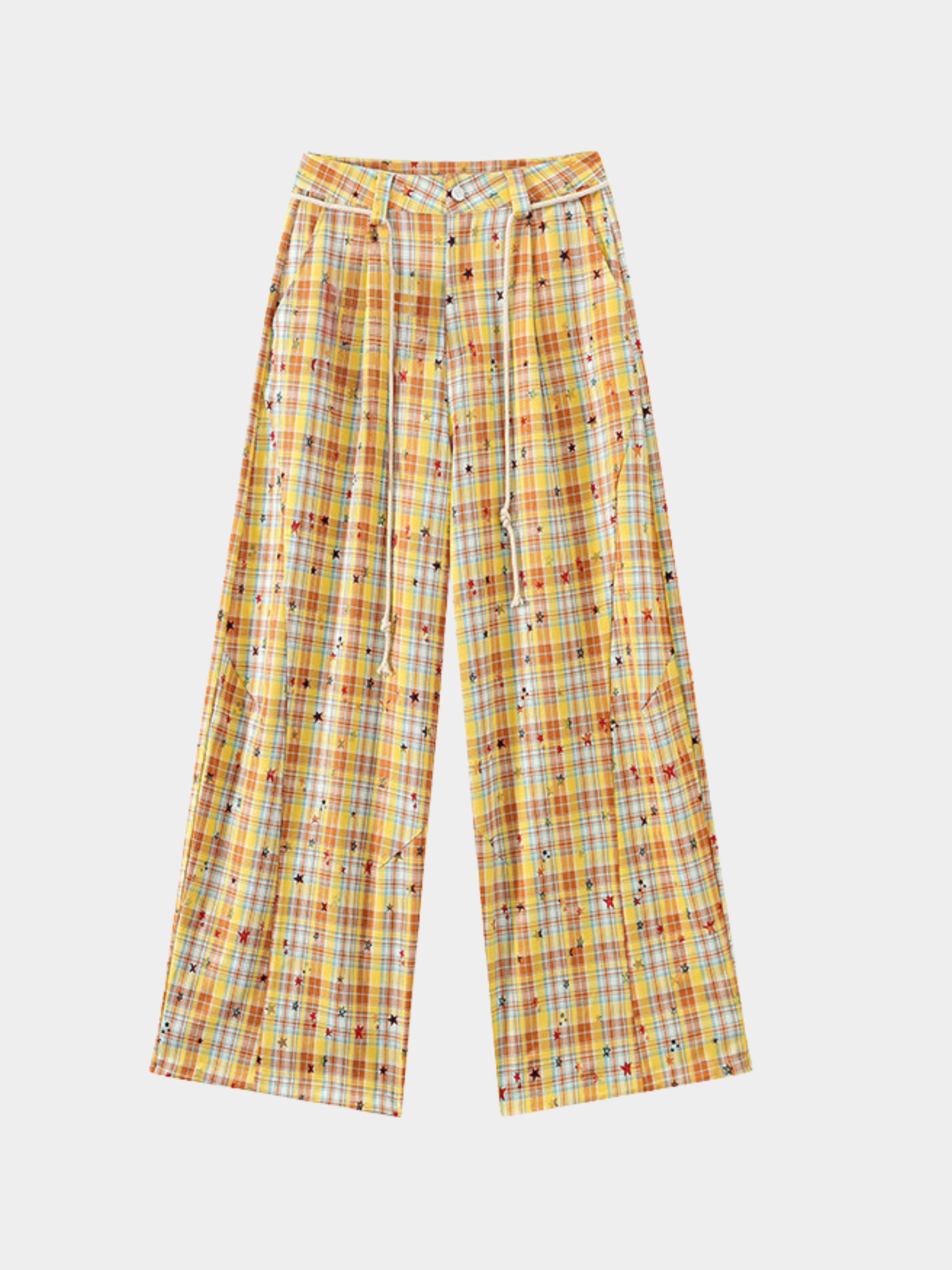 Ashlight - Women's Star Plaid Print Lightweight Drawstring Pants
