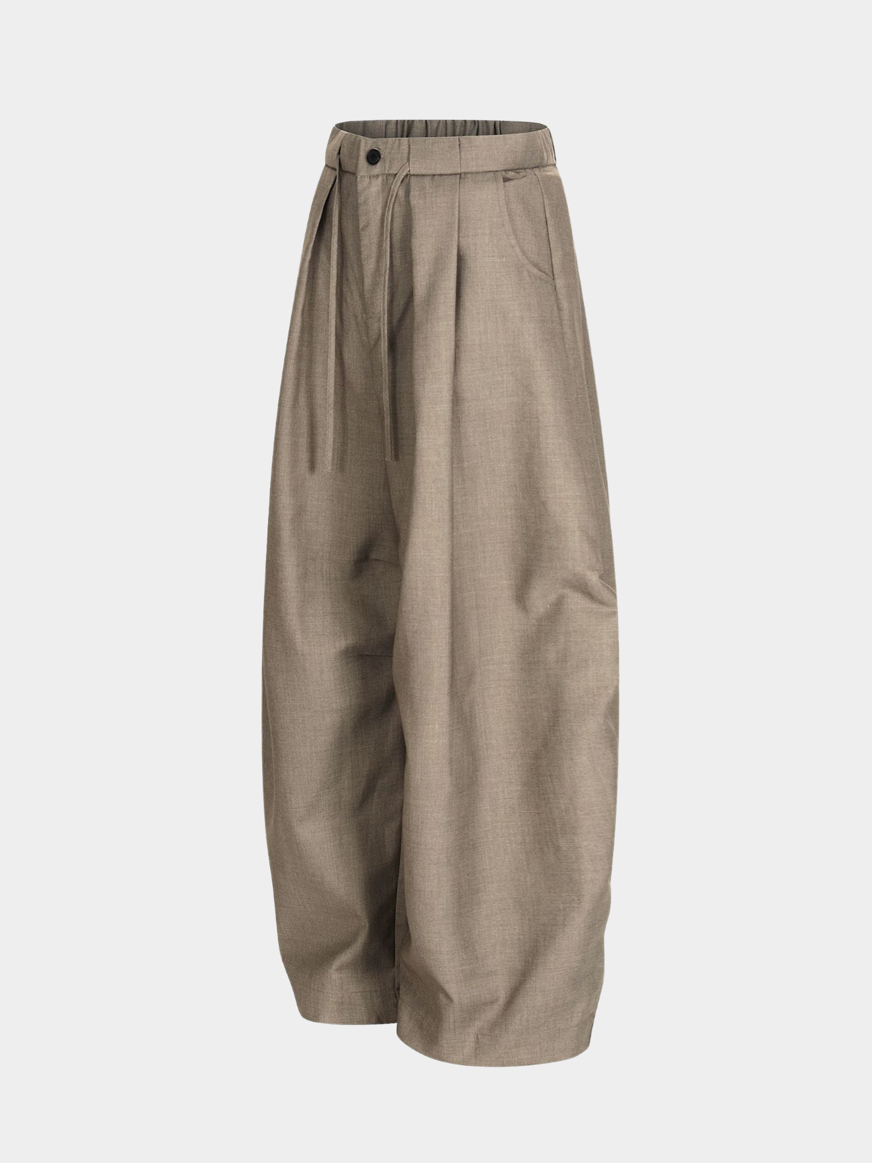 Ashshine - Women's Pleated Drawstring Waist Wide-Leg Tailored Pants