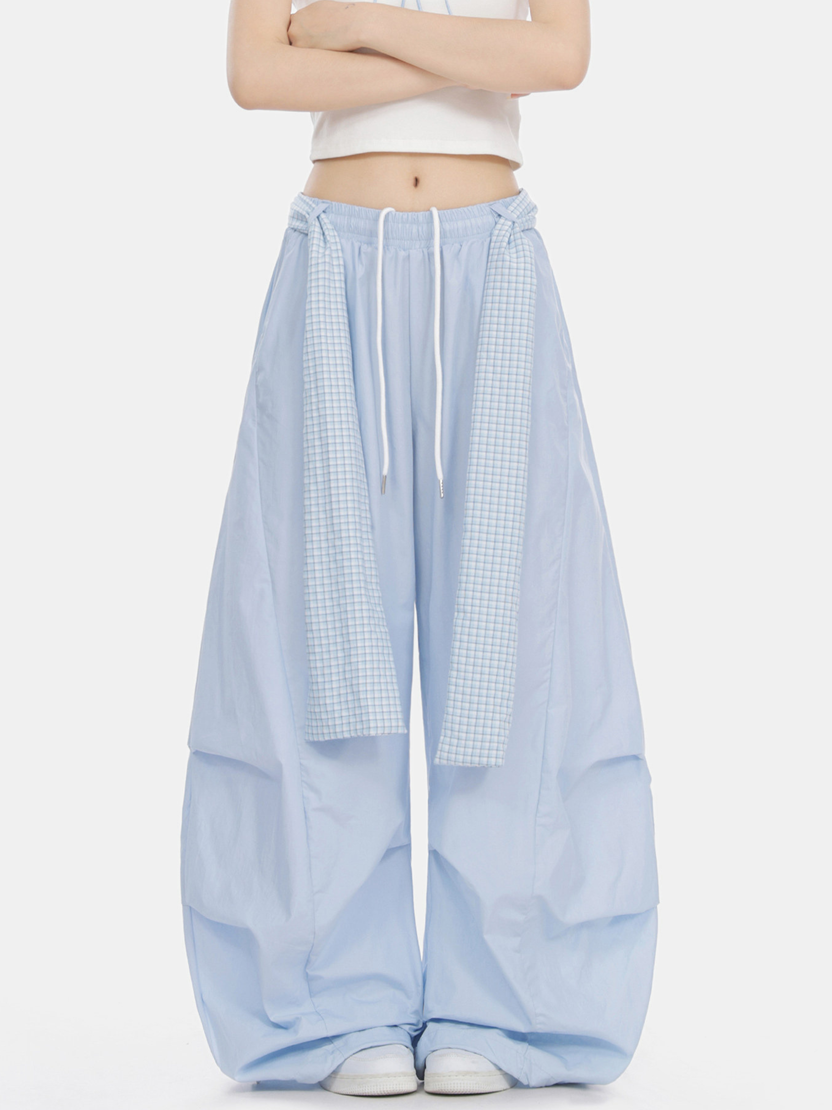 SoftEarth - Women's Plaid Panel Belt Straight-Leg Pants