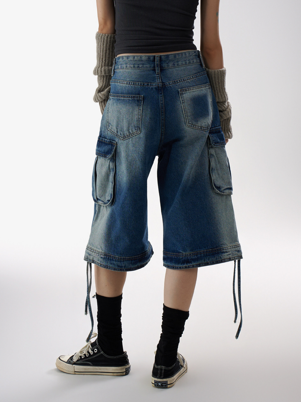 BasicLine - Women's Multi-Pocket Denim Cargo Cropped Pants