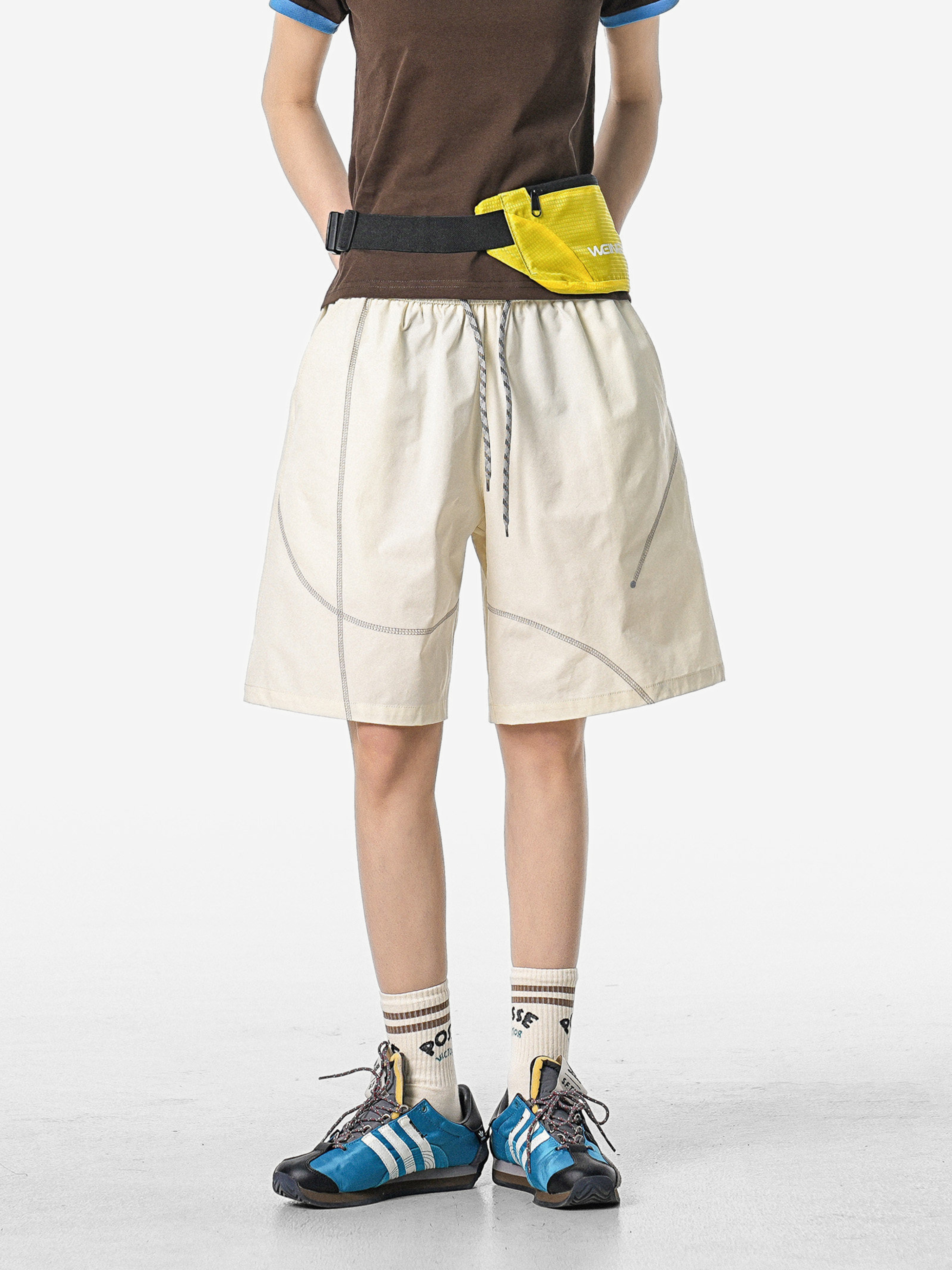 FoxLeap - Unisex Contrast Stitch Lightweight Breathable Sport Shorts