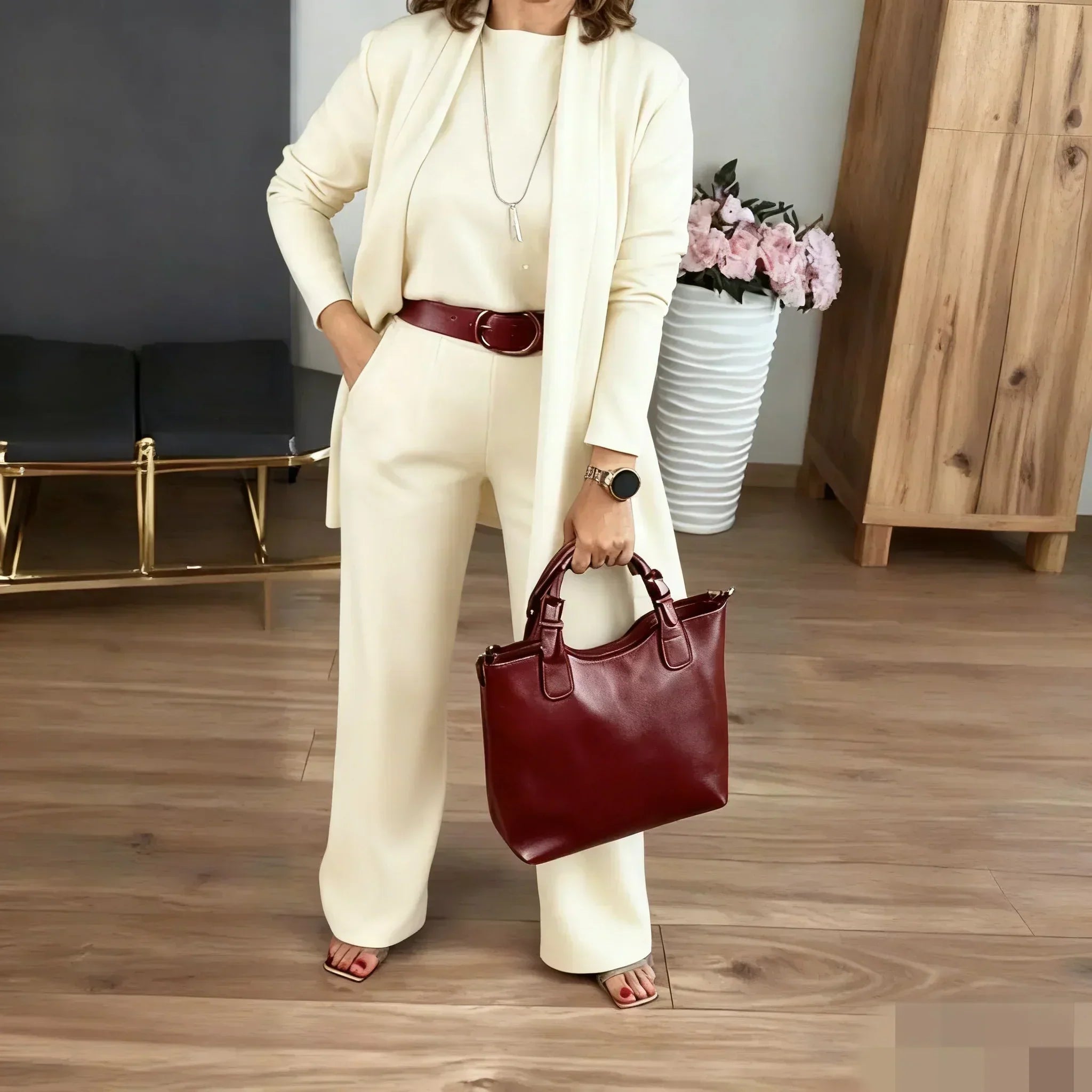 Elegant Longline Cardigan & Top & Pants 3-Pieces Set