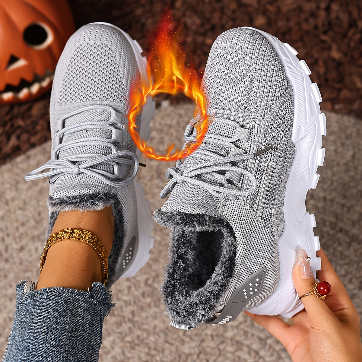 Women's Fleece-Lined Winter Sneakers – Warm Slip-On Walking Shoes