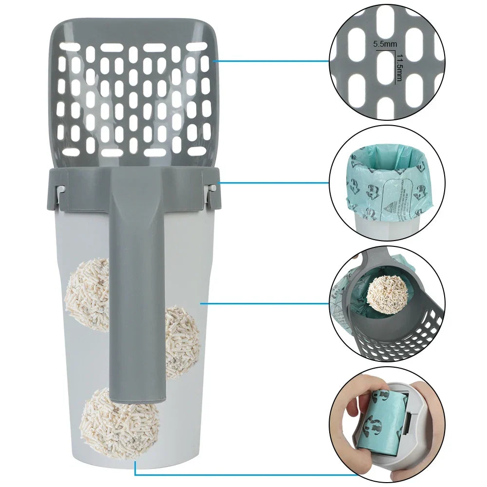Cat Litter Scoop with Built-In Waste Bin – Easy Sift & Bag Design
