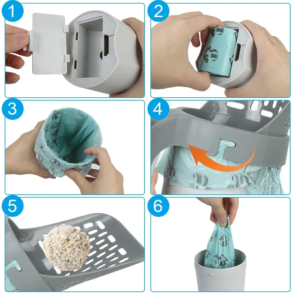 Cat Litter Scoop with Built-In Waste Bin – Easy Sift & Bag Design – Densaro