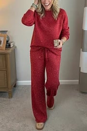 🎄 New Arrivals🔥 Cozy Travel Crew Neck Shiny Sweatshirt and Pant 2 Piece Sets