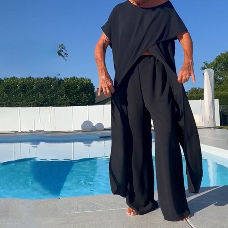 Solid Color Off-Shoulder Top & Pants Set