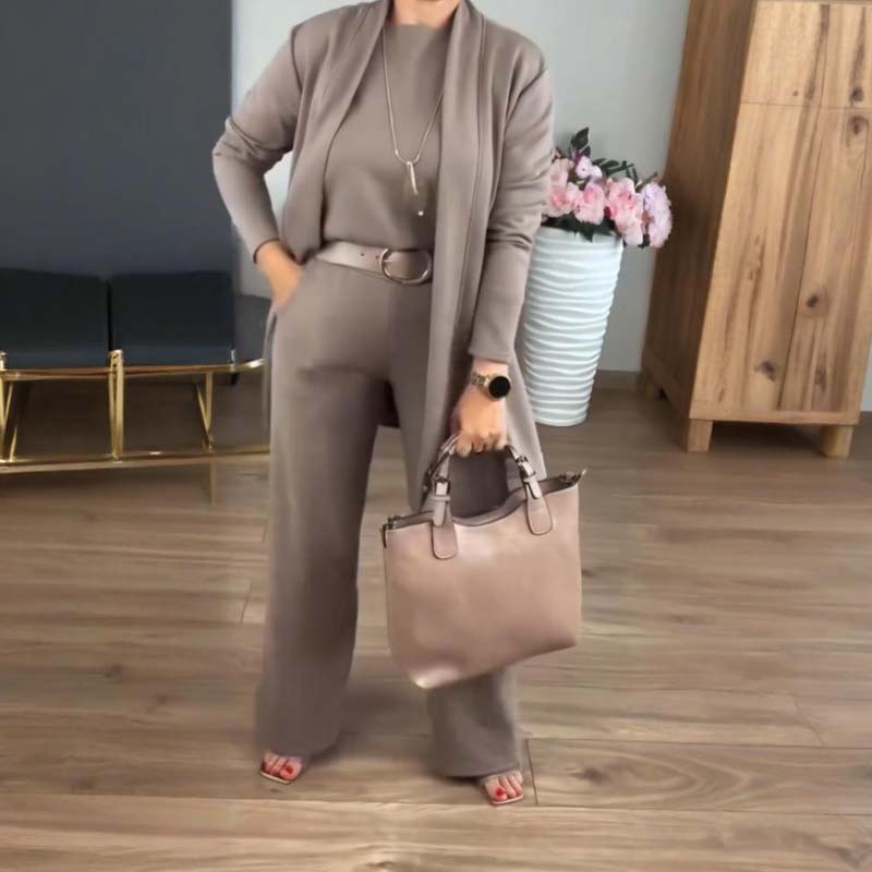 Elegant Longline Cardigan & Top & Pants 3-Pieces Set