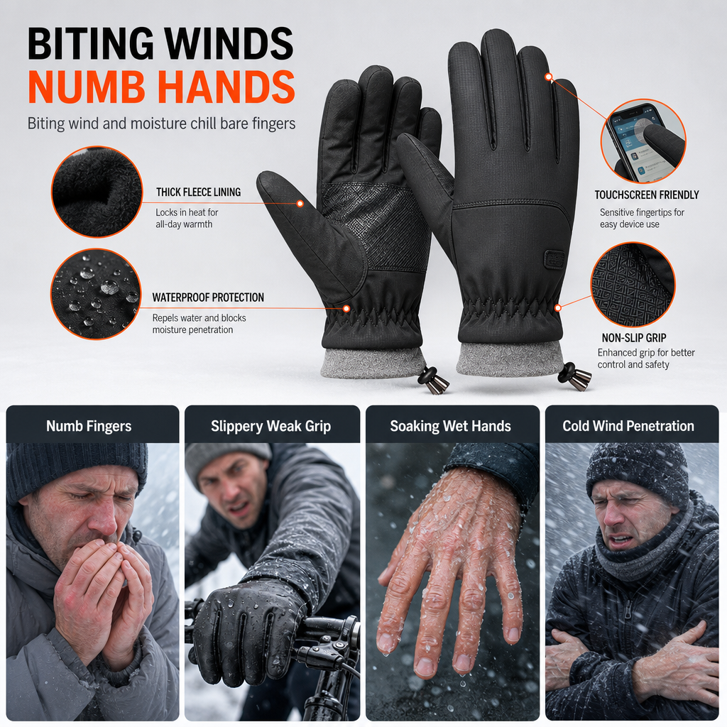 Unisex Windproof Thermal Cycling Gloves – Touchscreen & Non-Slip Grip